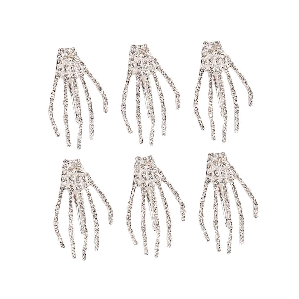 Skeleton Hand Hair Clip Punk Rock Horror Rhinestone Bone Hair Barrette Claws for Halloween Party Cosplay Gifts Silver