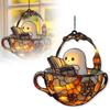 Acrylic Ghost Reading Book Suncatcher Halloween Hanging Decor Window Hanging Ornament Colorful Shadow Home Decorations