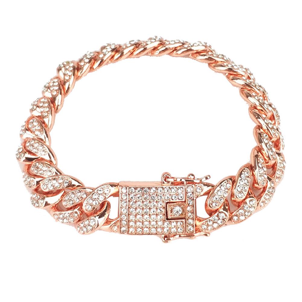 Fancy Trinket Hip Hop Cuban Link Chain Bracelet Crystal Stone Inlaid Bangle