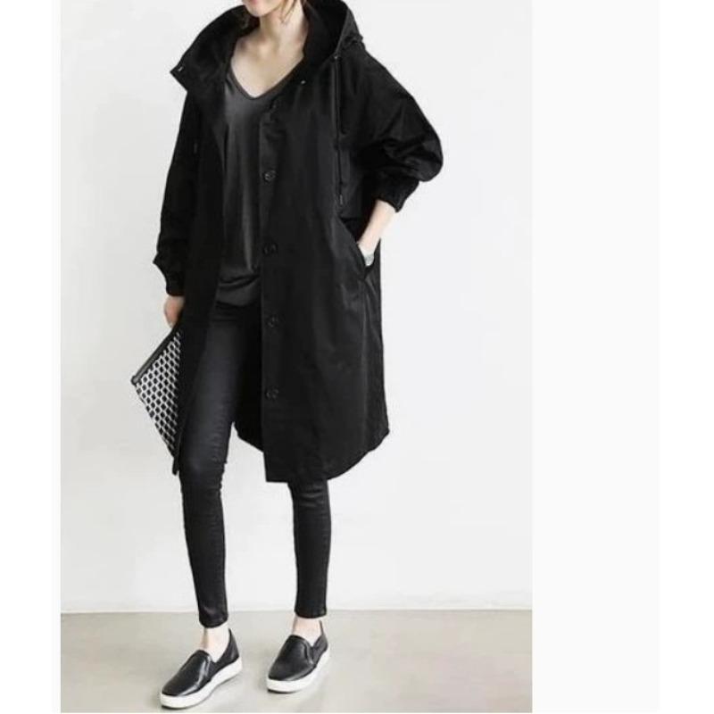 Women's Fashion Casual Solid Color Print Autumn Winter Long Sleeve Hooded Jackets & Coats