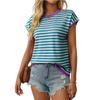Top in maglia girocollo estivo da donna, maglione casual a righe contrastanti