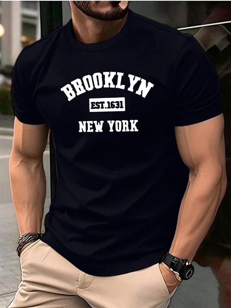 2026 Hot Sale Summer New Unisexs Summer Fashion Casual Loose Brooklyn Est 1631 Printed Sports Round Neck Short Sleeve Tshirt Top