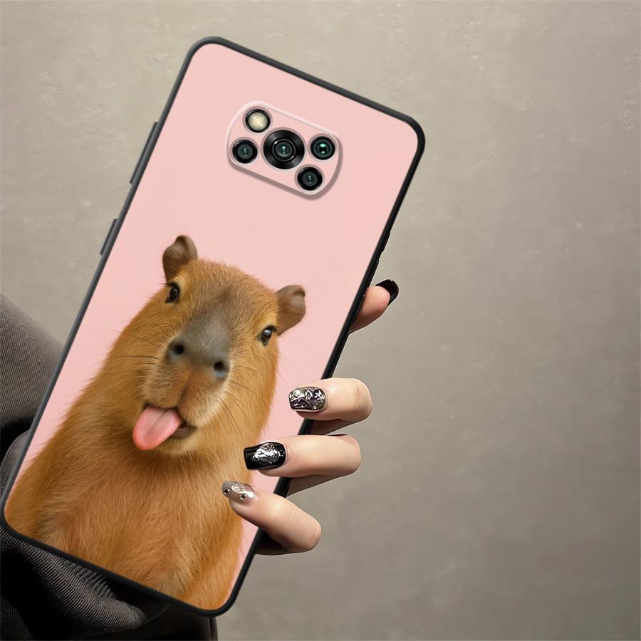 Black Soft Phone Cover Case for Xiaomi Poco C75 C40 C71 C50 F1 C61 X3 X4 X5 X7 Pro M5 F3 M3 M4 M7 Pro Cute Capybara