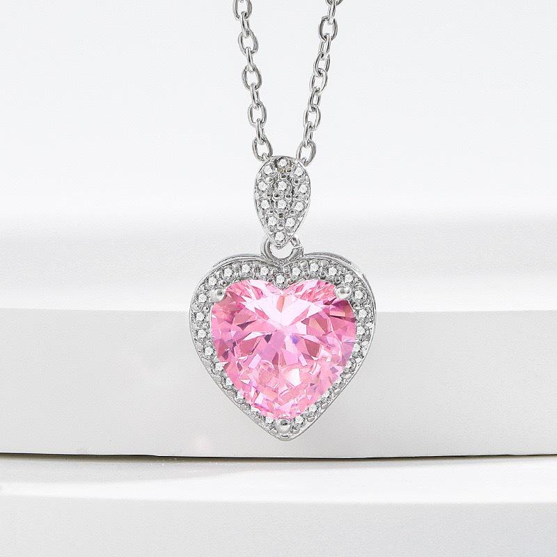 European & American Pink Heart-Shaped Jewelry Set: Women's Ring, Necklace & Earrings