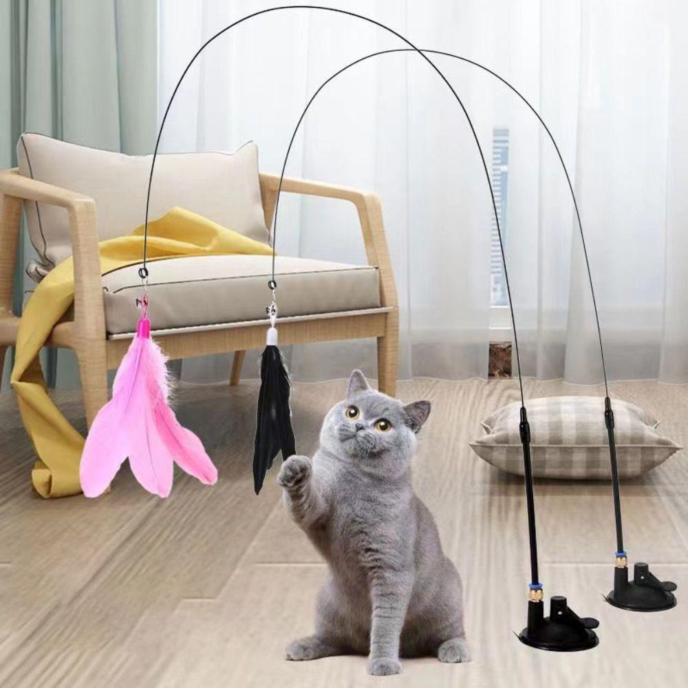 Detachable Feathers Wand 80CM Kitten Toys With Super Suction Cup Cat Teasing Wand Cat Accesorios