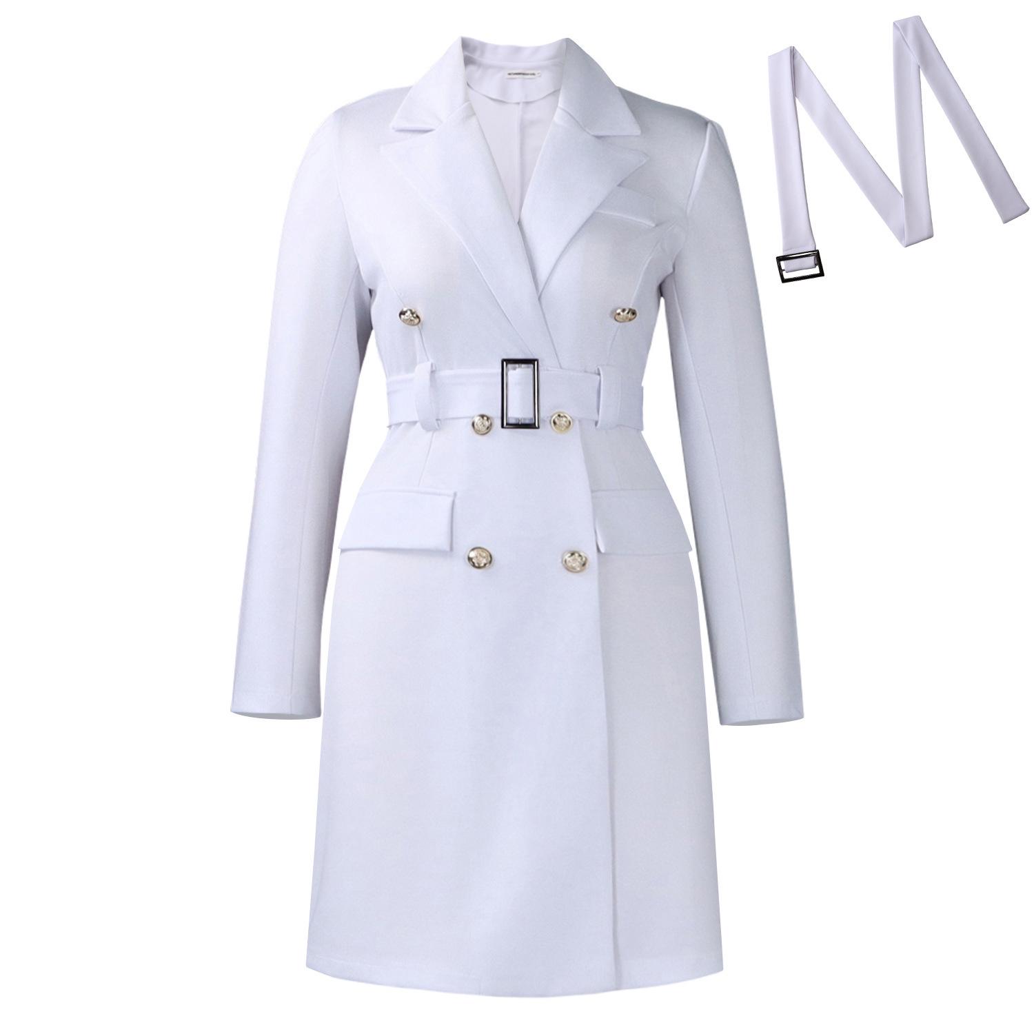 Женское демисезонное облегающее платье-туника с длинным рукавом, двубортное, однотонное XXL белый