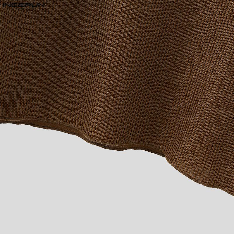 INCERUN Spring Men Long Sleeve Casual Loose Rib Pullover T-shirts Tops