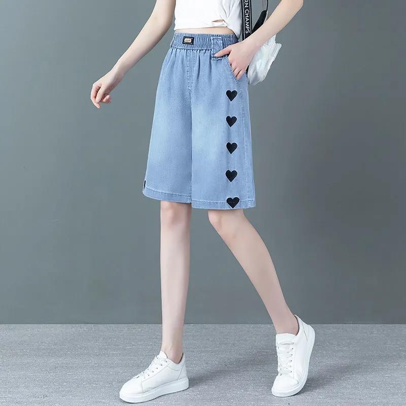 Tencelové tenké džínové šortky dámské letní s vysokým pasem volné volné tenké kalhoty široké nohavice ledový hedvábí pětibodové kalhoty