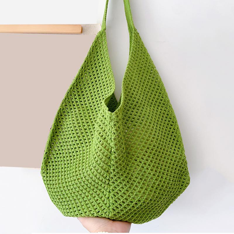 Yogodlns Fashion Large Capacity Beach Simple Knitted Women's ShoulderBag Knitted Hollow Woven Inner Tote Bag