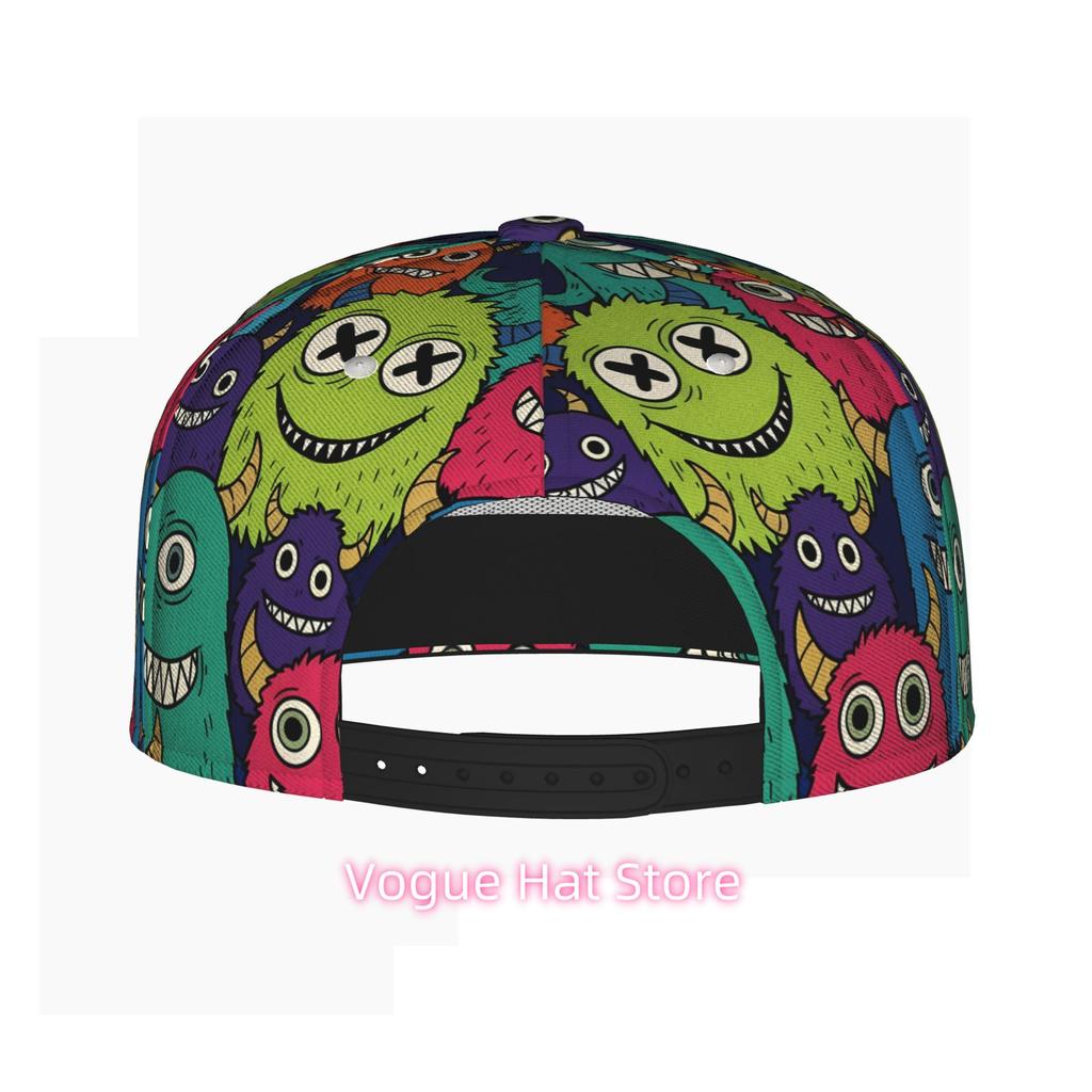 Cartoon Monster Doodle Pattern Baseball Cap, Hip Hop Streetwear Snapback Trucker Hat For Skateboarding Dance Outdoor Sports,