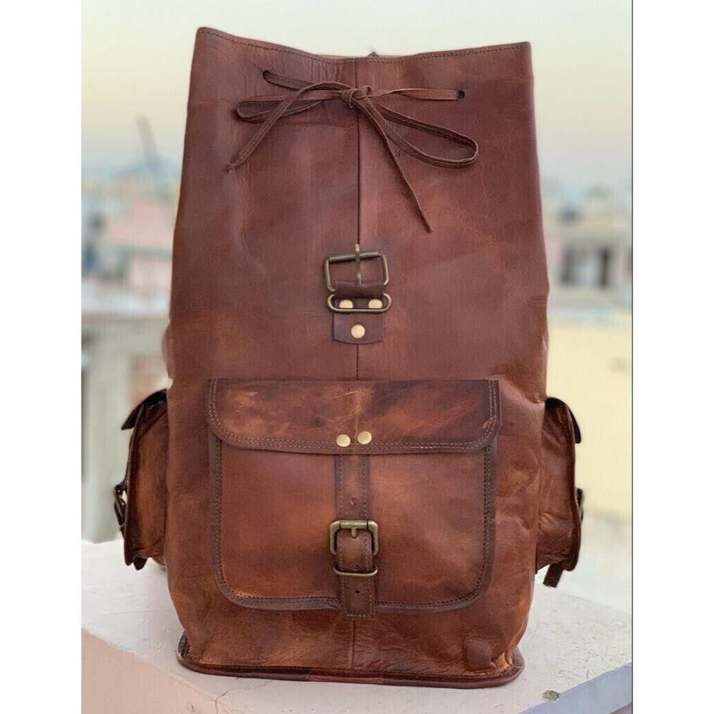 Damen-Rucksack aus echtem Vintage-Leder, brauner Rucksack, Reise-Laptoptasche, NEU