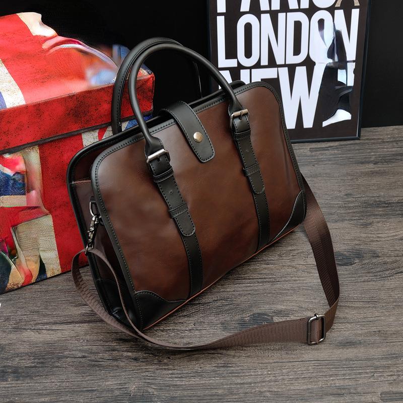 Crazy Horse Leather Men's Bag New Trendy Business Office Handbag Men's Retro Shoulderbag Messenger Briefcase