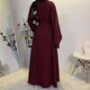 Dubai Mais Vendido Cor Lisa Tamanho Grande Vestido Muçulmano com Cordões 6394