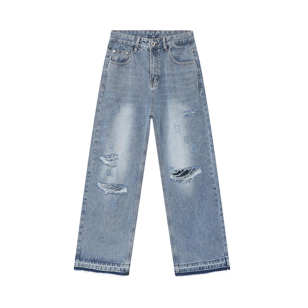 | Summer new products, trendy cool holes and old ruffian handsome street style straight jeans