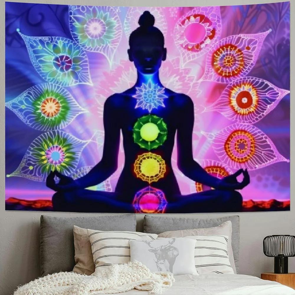 Mandala Tapestries Yoga Chakra Spiritual Wall Hanging Bohemian Indian Buddha Statue Meditation Tapestry Wall Cloth Psychedelic