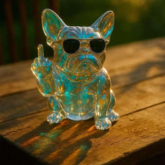 Middle Finger Bulldog Statue Resin Flip-off French Bulldog with Sunglasses Peeing Bulldog