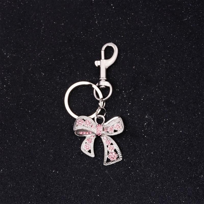 Metal Bowknot Keychain with Sparkling Rhinestones Elegant Gift for Women Fashionable Keyring Pendant
