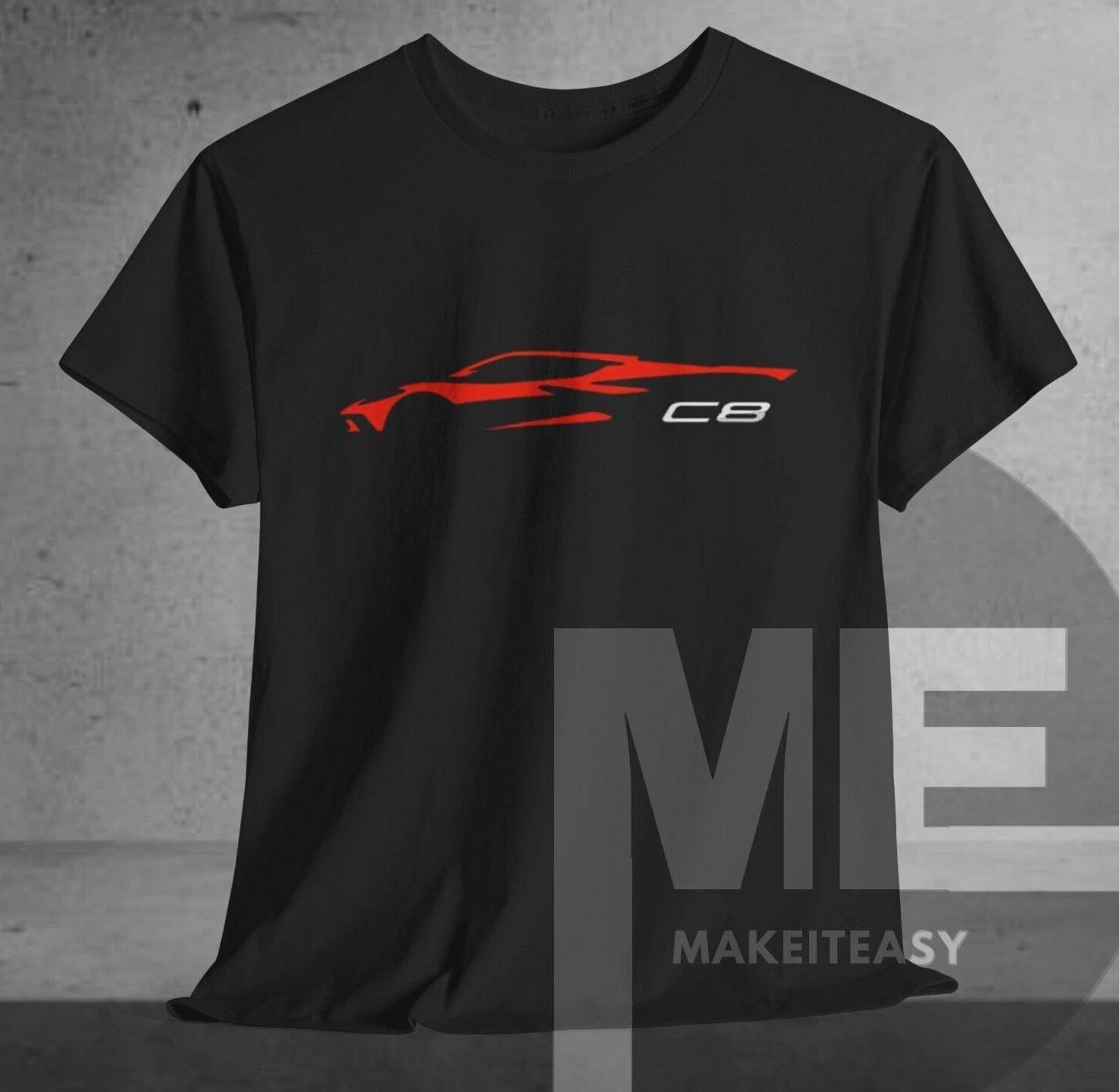 Men s and Women s T-shirts Corvette C8 Red Outline Silhouette T-Shirt 8th Gen Vette Tee Fan Gift M