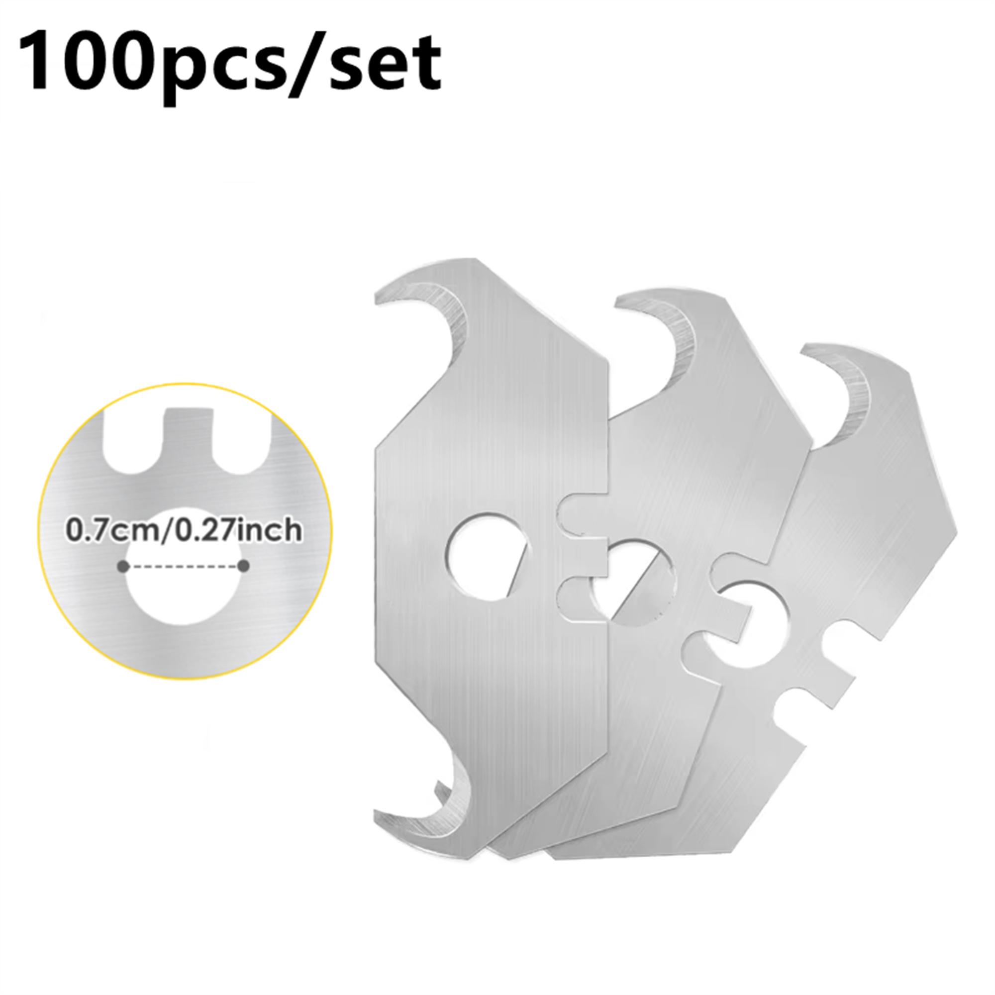 

SK5 100pcs Utility Hook Blades Steel Razor Blades Safety Horn Knife Blades for Cutting Carpets Wallpaper Roofing Materials