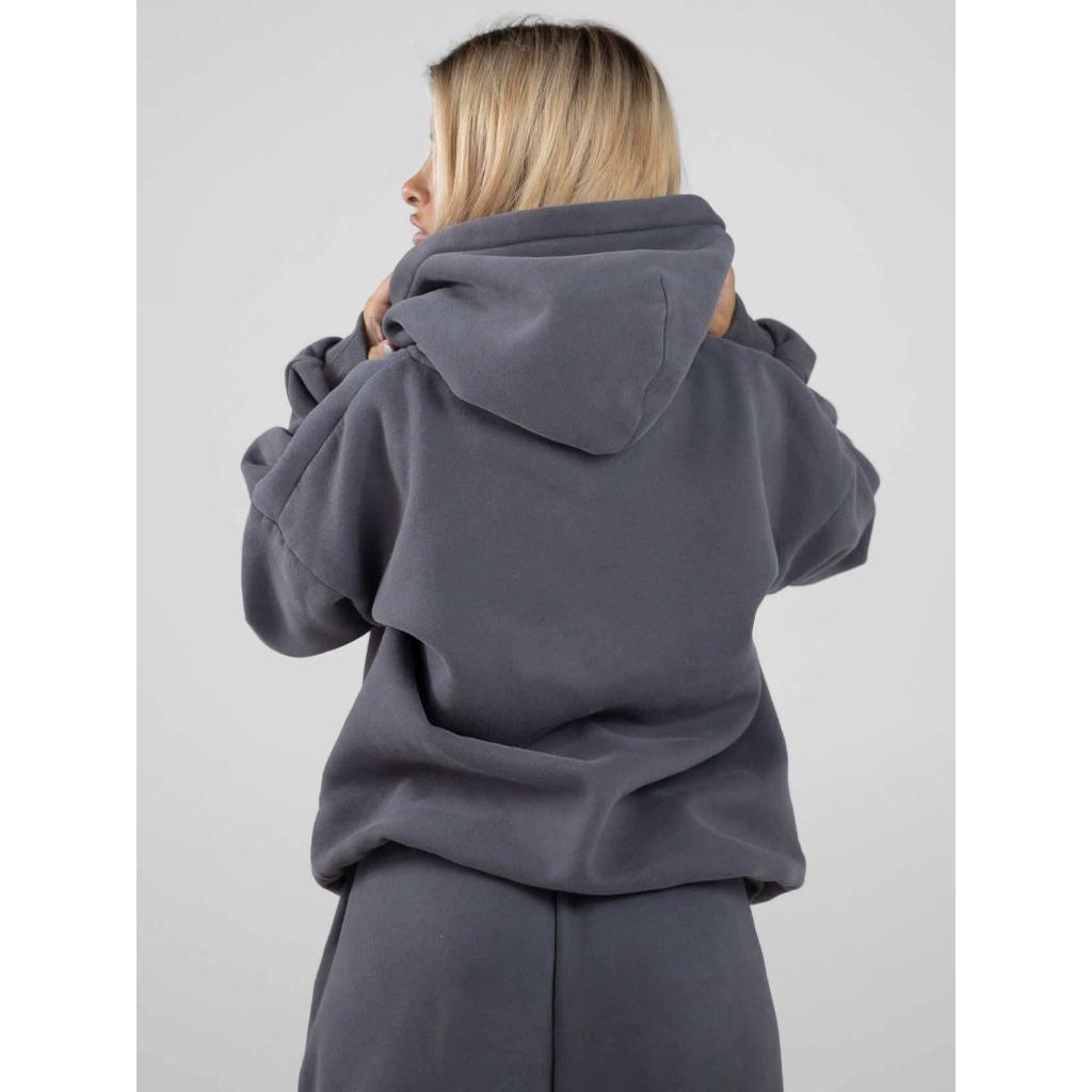 Comfrt Solid Color Embroidery Fleece Oversize Couple Hoodie Casual Loose Sweatpants Set