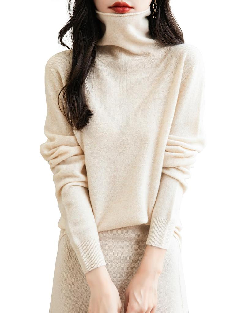 Yokbeer Merino Wool Seamless First Long Knit Pullover Top for Size 100% Sweater, Women's Turtleneck, Line, Ready-to-Wear, Sleeve, Cashmere-Like