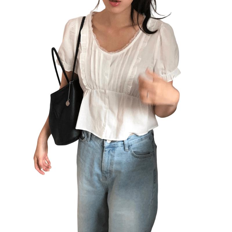 La Chapelle Women s U-Neck Lace Trim T-shirt L