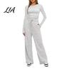 Breathable Matching Sets Women Top Pants Set for Spring Fall, Slim Fit Crewneck Sweatshirt, Everyday Wear Suit Elastic Waist Loose Wide