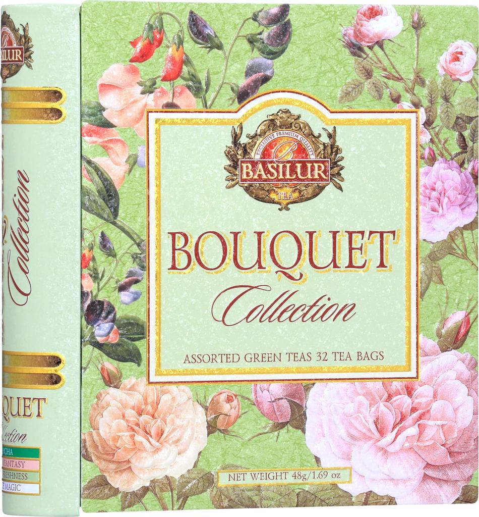 [Gift] Basil Tea Bouquet Sort Book, Flavored Tea (Green Tea Base & Sencha), 4 Varieties x 8 Bags (32 Bags Total), Mother's Day Gift