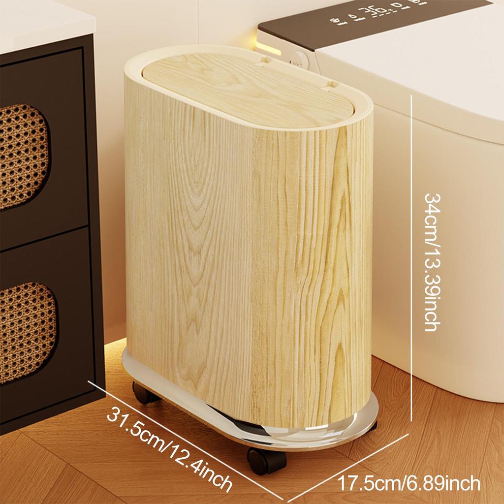 Trash Bin with Removable Wheels Rubbish Basket Sealed Lid Space Saving Waste