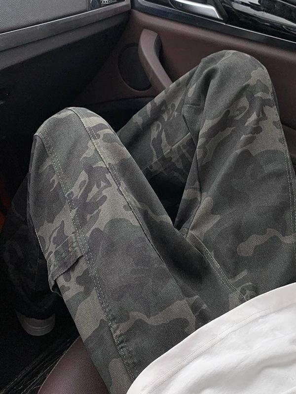 Cleanfit camouflage overalls men's summer American retro vibe logging pants straight jeans
