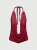 European and American Sleeveless Neck Hanging Personality Sexy Casual Deep V Backless Slim Slim Top Rivet Design Vest