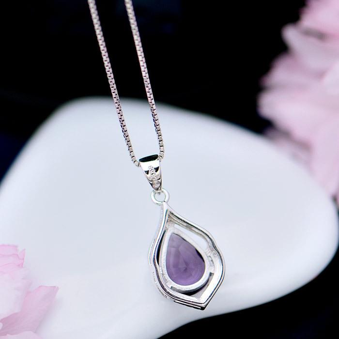 Halskette mit synthetischem Amethyst-Anhänger, weibliches Schlüsselbeinketten-Zubehör