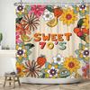 70's Colorful Flowers Shower Curtain Rainbow Mushroom Printing Bathroom Curtains Polyester Waterproof Bathtub Screen with Hooks