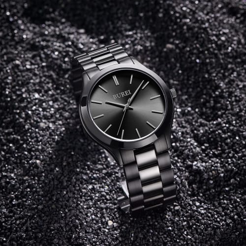 BUREI Men's Analog Quartz Watch, Simple Design, Waterproof, Black, Popular, Stylish, for Gentlemen, Business, Casual, Luminous, Watch A