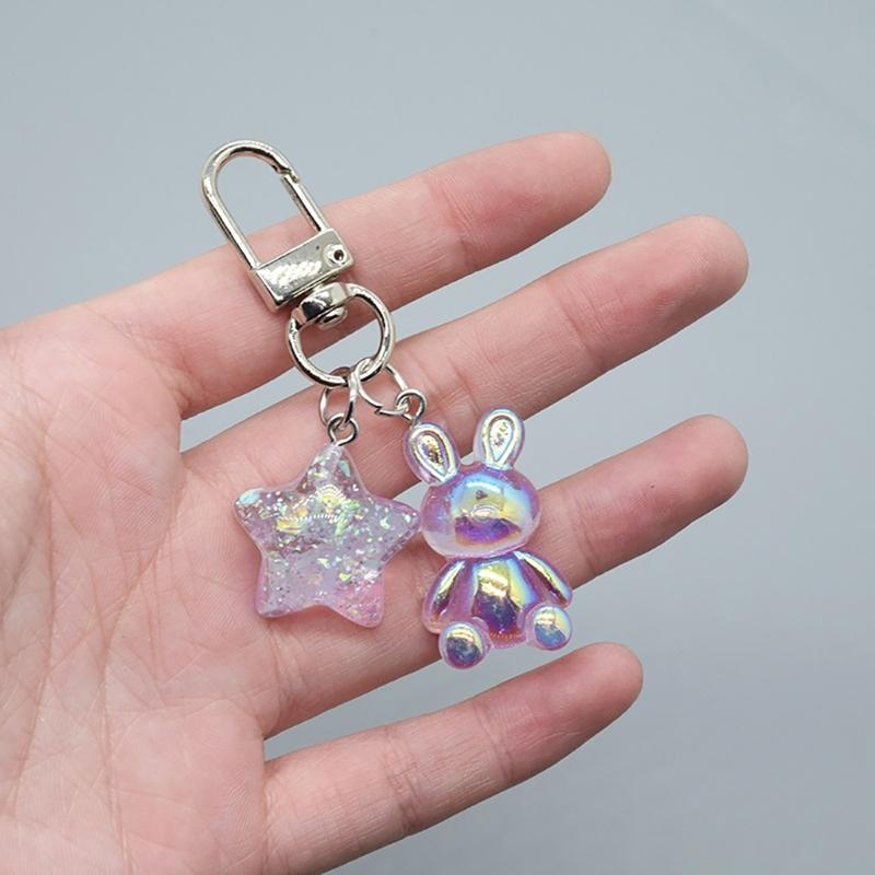 Multifunctioanl Key Ornaments with Colorful Star and Rabbit shaped Pendant Charm Fashion Metal Key Accessory for Women