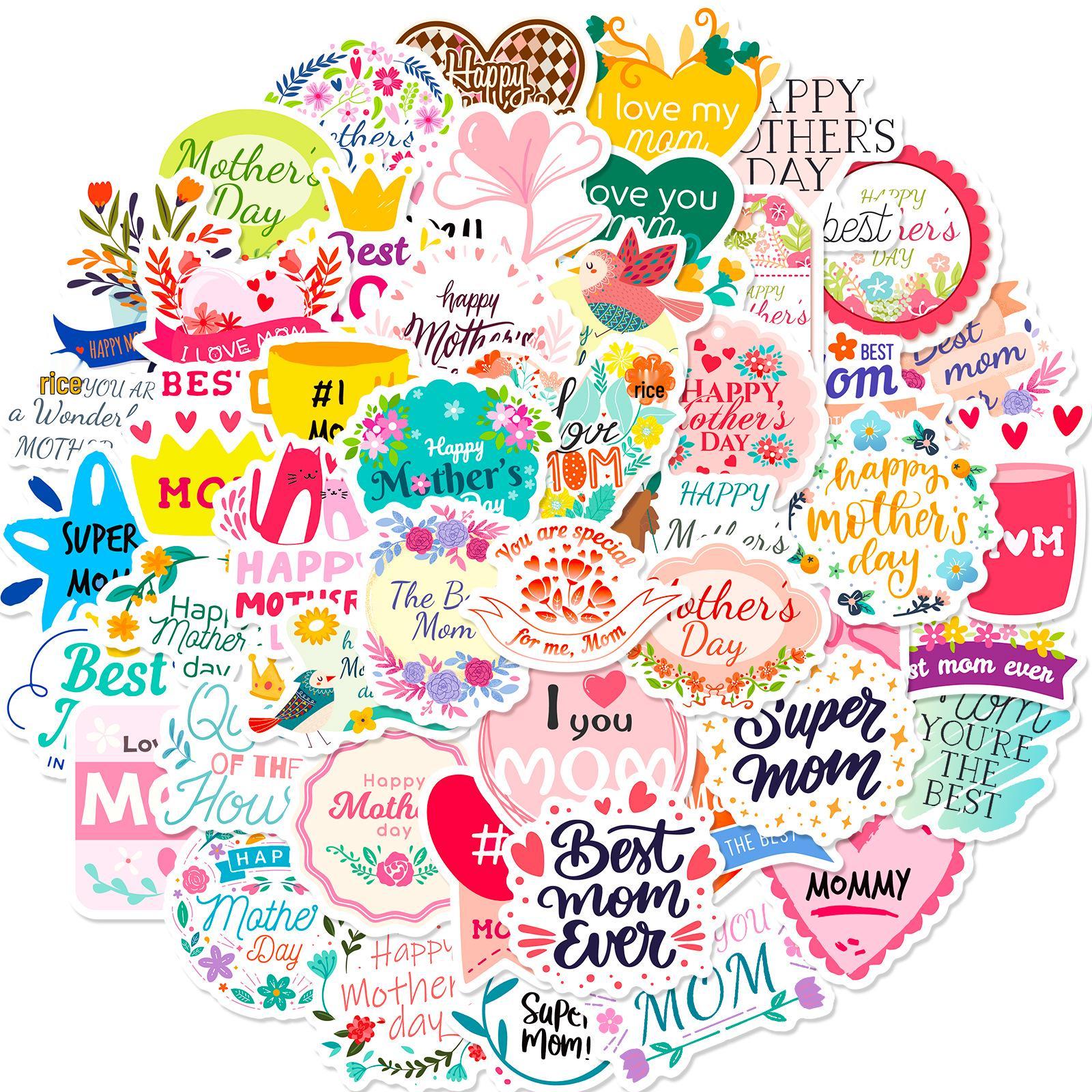 50 English Mother s Day Grateful & Decorative Pink Stickers
