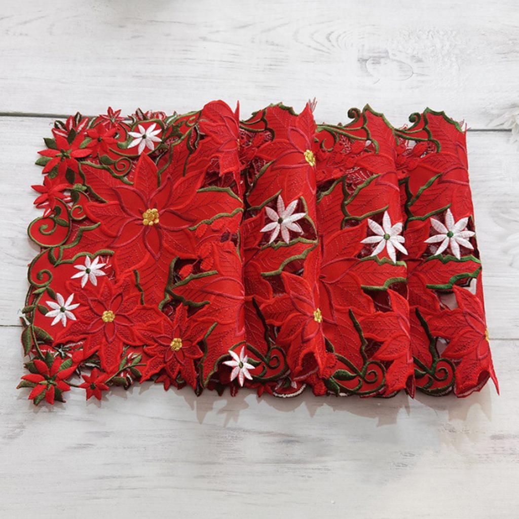 4 Stück Weihnachten Bestickte Blume Rechteckige Tischsets 11.02x16.93inch Tischdeckchen Feiertags-Platzsets Set für Zuhause und Küche