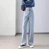 Light Blue High Waist Straight Leg Jeans for Women - Spring/Autumn 2026, Floor-Length, Slimming & Loose Fit, Petite Wide Leg Style.