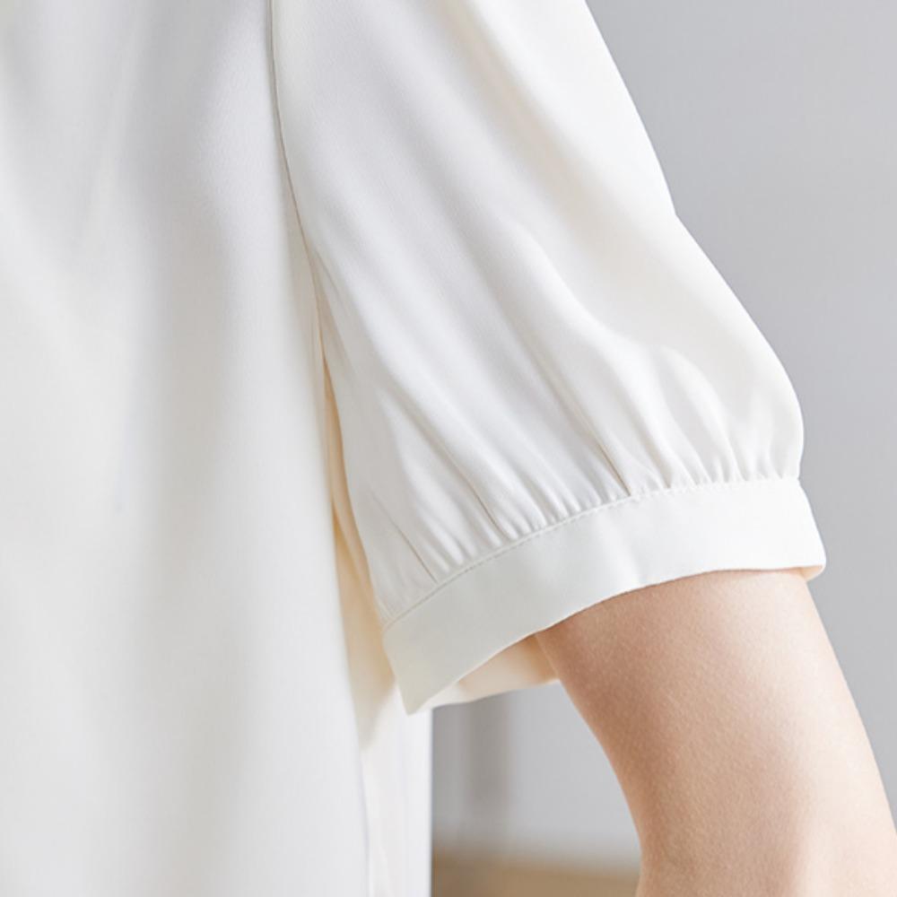 GMXIA Women's Summer White Short Sleeve Shirt Pressure Pleated Vintage Plate Button Chiffon Blouse Top