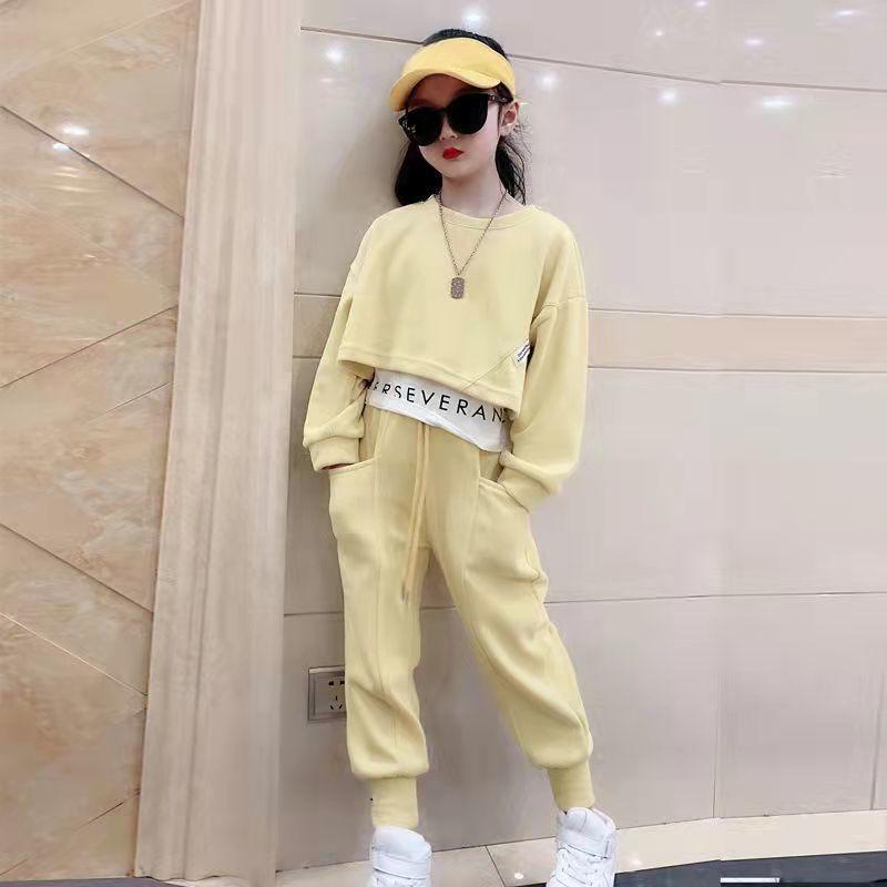 Pantaloni Larghi a Maniche Lunghe da Ragazza per Primavera e Autunno Completo a Due Pezzi Pantaloni da Strada Fritti Vita Alta Stile Coreano da Donna