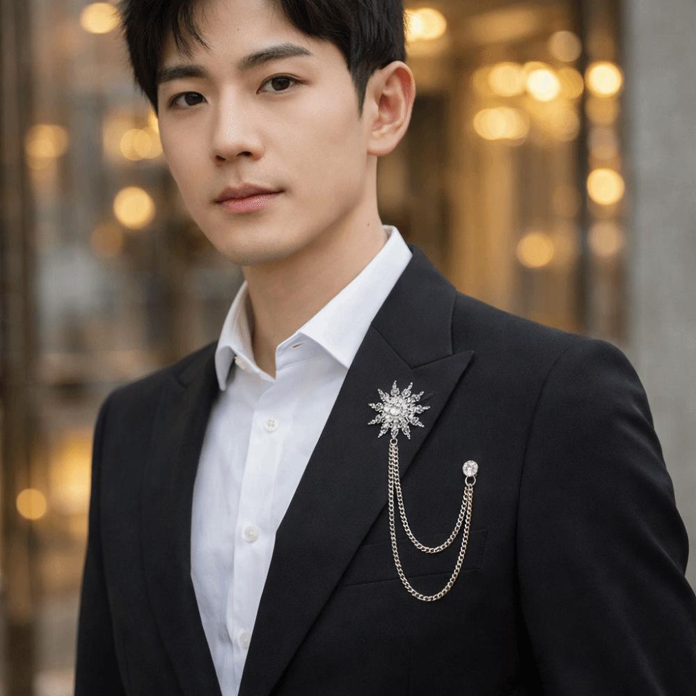 Rhinestone Men Brooch Tassel Chain Suit Collar Pin Fashion Suit Lapel Pin  Collar Decoration