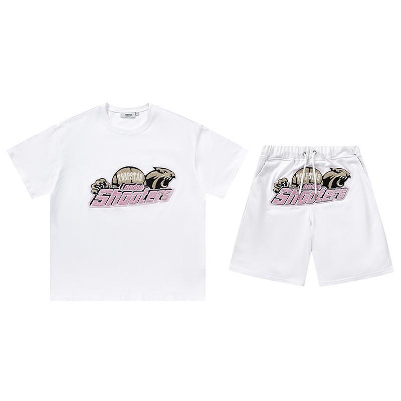 Mens Gradient Letter Embroidered Cotton Tee Shorts Set Streetwear Casual Outfit