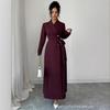 Women Blazer Midi Dress Long Sleeve Lapel Collar Double Breasted Belted Waist Elegant Office Business Dress Solid Color