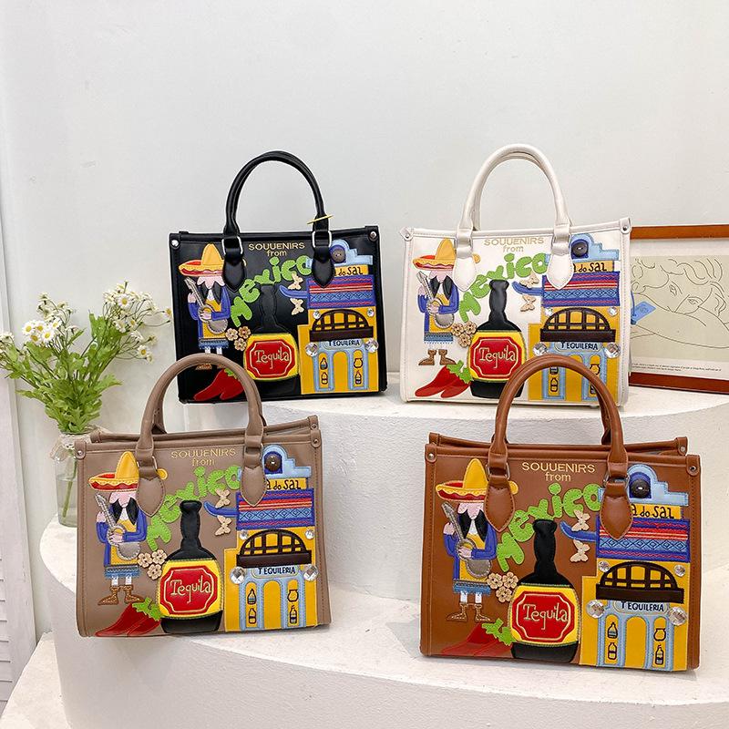 Borsa di Grande Capacità - Borsa a Mano/a Spalla Tote in Stile Vintage - Borsa Monospalla di Nicchia