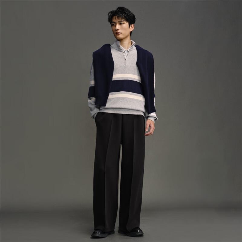 GIORDANO CONCEPTS Men's Color-block Stripe Half-Zip Knit Sweater