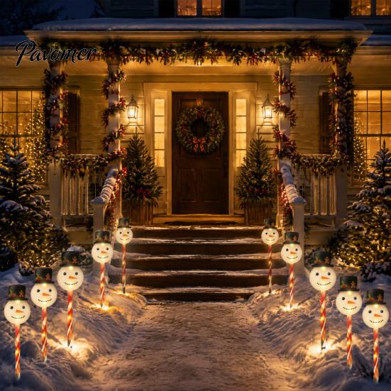 Waterproof Solar Snowman Yard Decor 5Pcs Christmas Stake Light, LED Garden Lamp with Warm White Pathway Lighting Santa Claus Design, Outdoor
