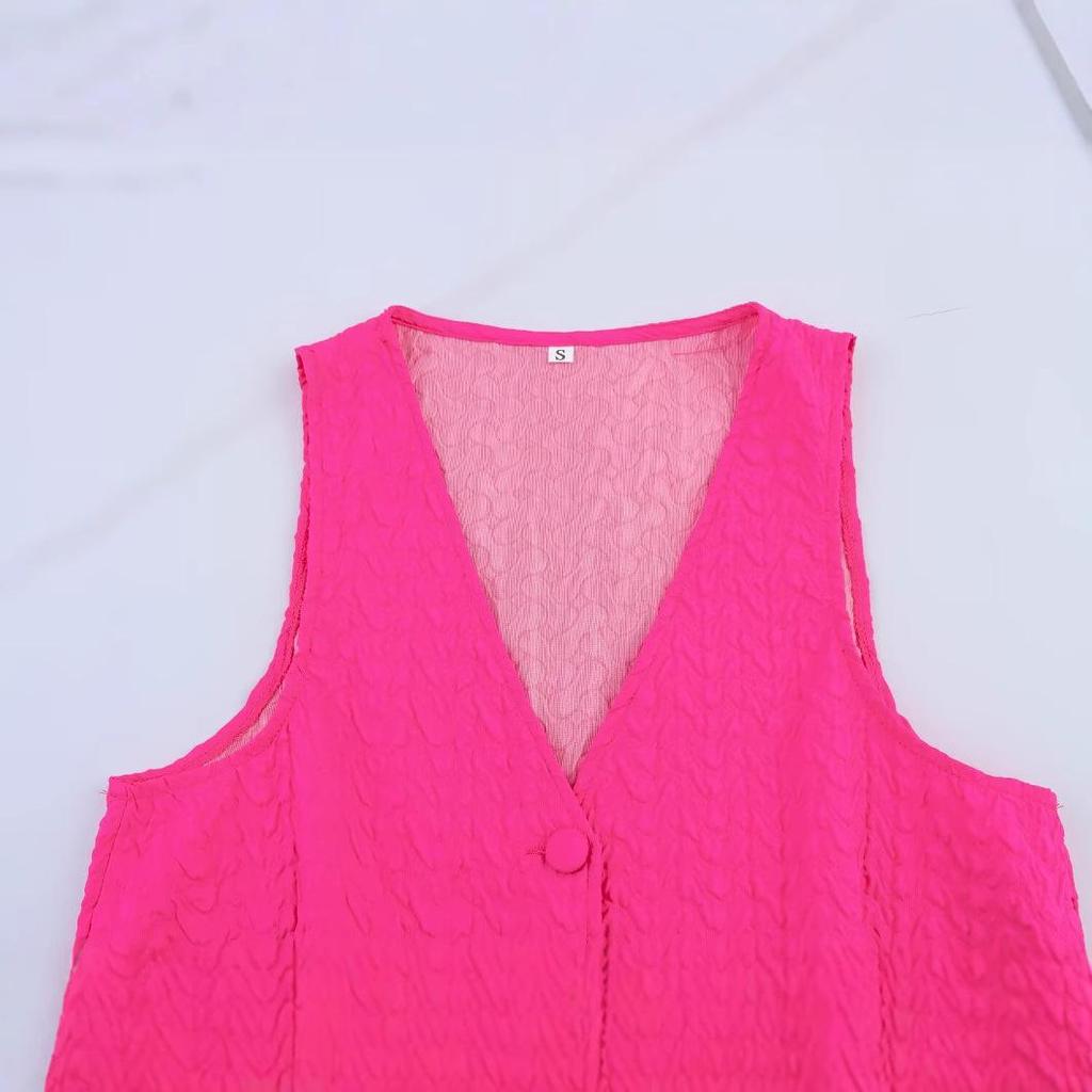 2025 Summer Women's European & American Style V-Neck Textured Vest Top & Shorts Set