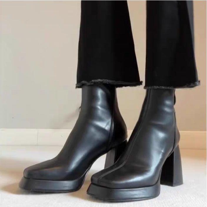 Fashion Versatile Comfortable Square Head Thick Heel Skinny Boots Women's Martin Boots Autumn and Winter New Short Boots Children