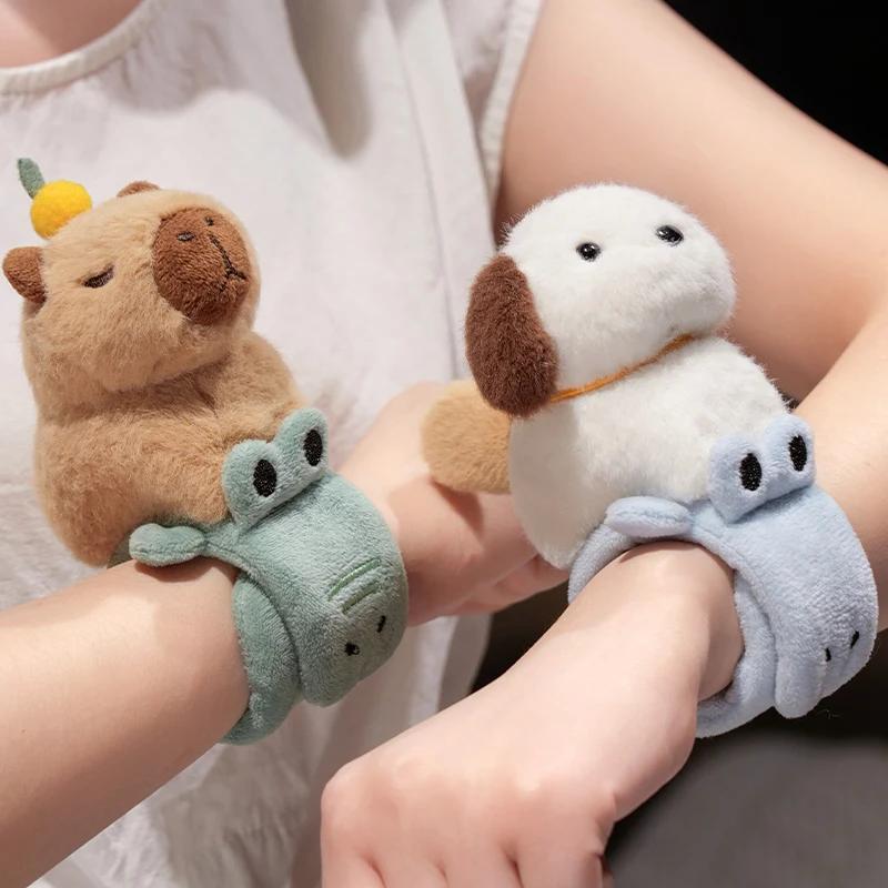 Capybara Slap Snap Wrap Wristband Bracelet Kawaii Animal Plushie Cute Dog Cat Plush Hand Ring Soft Toys Creative Funny Gift