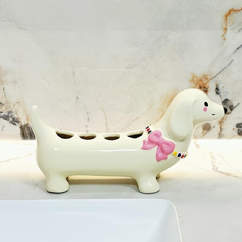 Cute Dachshund Shaped Toothbrush Holder, Creative Bathroom Organizer for Family Daily Use & Home Decor White dachshund puppy